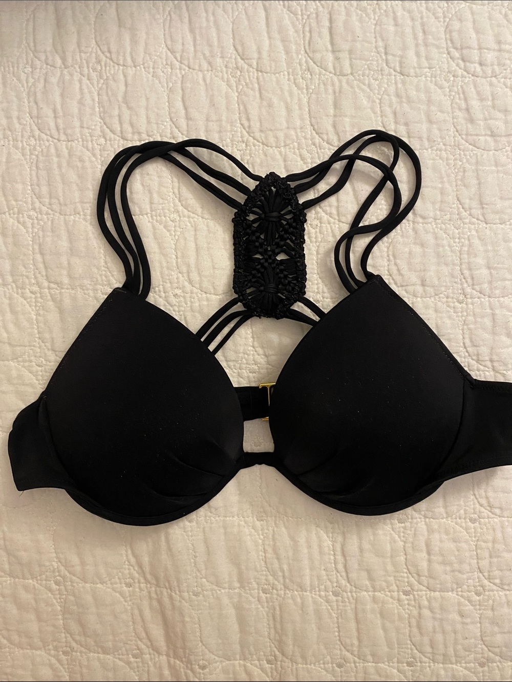 Victoria's Secret Black Macramé Strappy Back Push-Up Bra